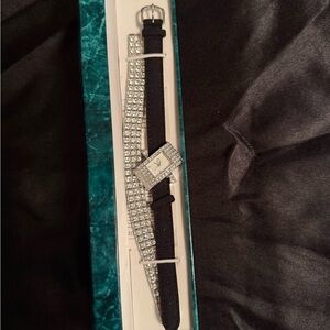 Suzanne Somers Elegant Black and Silver Watch with Rhinestones
